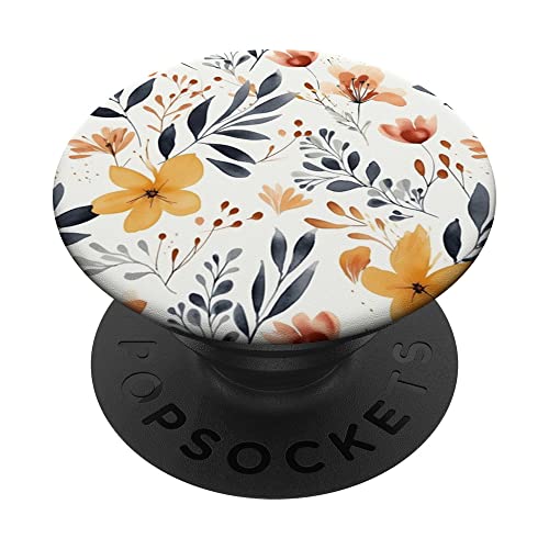 PopSockets Botanische Blüten Blätter Blumenmuster Ästhetik Aquarell PopGrip Schwarz Handyhalterung für Smartphones mit glatten, harten Plastikgehäusen von Florale Geschenke & Blumen Designs