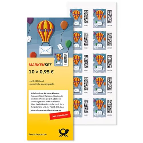 DEUTSCHE P0ST 10x 0,95€ Briefmarken selbstklebend, für Standardbriefe bis 20g & Postkarten, inkl. 10 Briefumschläge DIN lang von Flowerbox