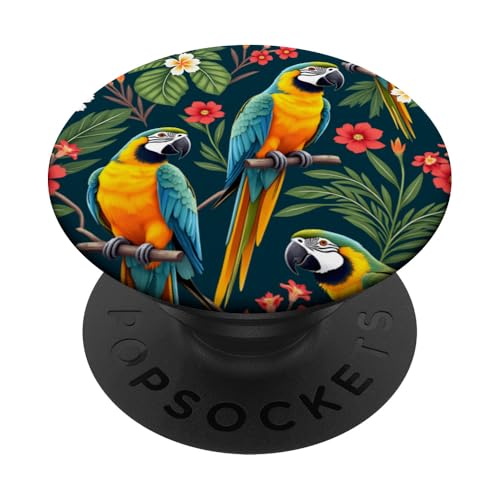 Papageien, tropische Natur, Blumenblumen, exotische Vögel, Papageien PopSockets Klebender PopGrip Papageien, tropische Natur, Blumenblumen, exotische Vögel, Papageien PopSockets Klebender PopGrip von Flowers & Floral Decorations