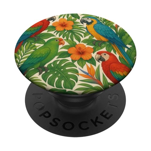 Papageien, tropische Natur, Blumenblumen, exotische Vögel, Papageien PopSockets Klebender PopGrip Papageien, tropische Natur, Blumenblumen, exotische Vögel, Papageien PopSockets Klebender PopGrip von Flowers & Floral Decorations