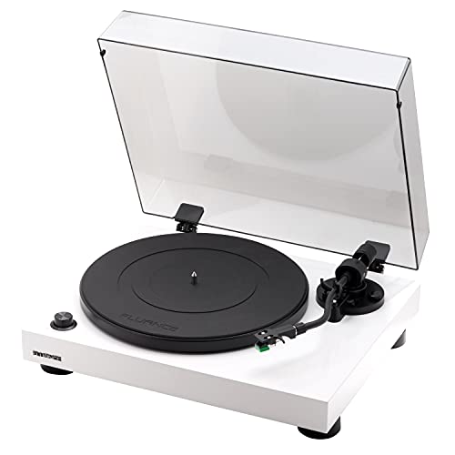 Fluance RT81 Elite High Fidelity Vinyl Plattenspieler Plattenspieler mit Audio Technica AT95E Patrone, Riemenantrieb, eingebauter Vorverstärker, hochmassiger MDF-Holzsockel, Klavierweiß von Fluance