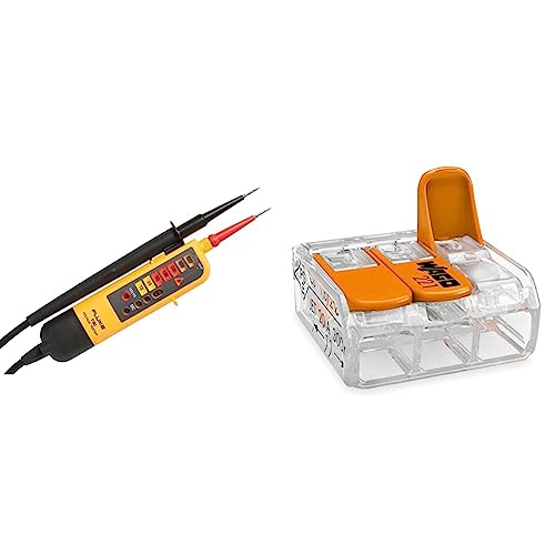 Fluke T90 Spannungsprüfer, 1 Stück & WAGO® Klemme, 3-Leiter, 4 mm², Verbindungsklemmen mit Hebel, 221-413 (50 Stück) von Fluke