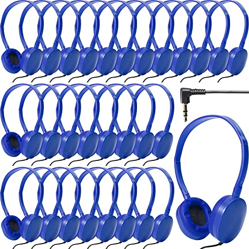 Flutesan 30 Stück kabelgebundene Kopfhörer, verstellbare On-Ear-Kopfhörer, Kinder-Kopfhörer mit Stereo, Kinder-Kopfhörer für Kinder, Jungen, Mädchen, Schulen, Laptop, Reisen, Flugzeug, Tablet (blau) von Flutesan