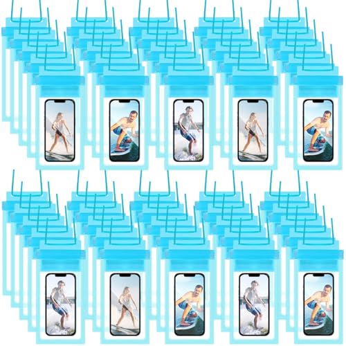 Flutesan Transparente wasserdichte Handyhülle, universal, wasserdicht, mit Umhängeband, für Wasserspiele, 50 Stück, Blau von Flutesan