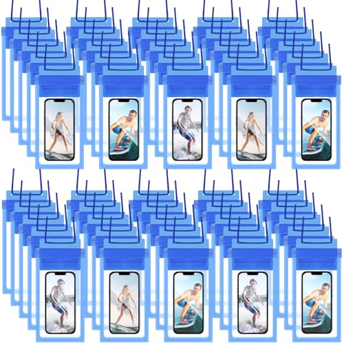 Flutesan Transparente wasserdichte Handyhüllen, universal, wasserdicht, mit Umhängeband, für Wasserspiele, 50 Stück, Dunkelblau von Flutesan