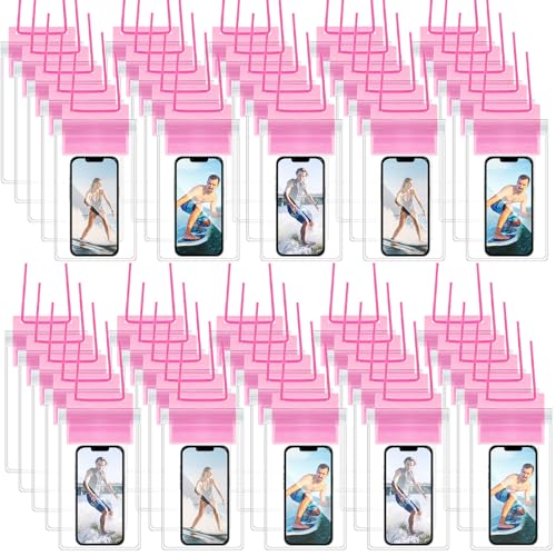 Flutesan Transparente wasserdichte Handyhüllen, universal, wasserdicht, mit Umhängeband, für Wasserspiele, transparent, Rosa, 50 Stück Flutesan Transparente wasserdichte Handyhüllen, universal, wasserdicht, mit Umhängeband, für Wasserspiele, transparent, Rosa, 50 Stück von Flutesan