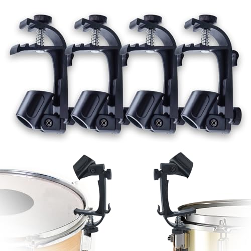 4 Stück Drum Microphone Clips, Einstellbare Stoßfest Mikrofonhalter Trommelklemme auf Universal Trommel zur 18-28mm Microphone, Mikrofon Clip Stoßfest Mikrofonklemme Musikinstrumenten für Drum Stand von Flylin