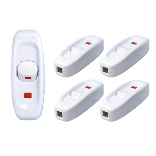 5 Stück 250V 10A Inline-Schalter, Inline On/Off Tisch Schreibtischlampe Kabel Schalter mit LED-Anzeige, Kabel-Geräteschalter für Kleingeräte oder Leuchten Lampe Tischlampe Schreibtischlampe (Weiß) von Flylin