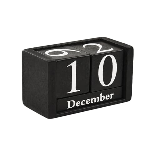 Tischkalender Kalender Holz, Vintage Tisch Dauerkalender aus Holz Manuelle Umrüstung Schwarz Calendar Block, Monat Datum Anzeige Ewiger Kalender für Home Büro Dekoration(9.5 * 4.5 * 5.2cm) von Flylin
