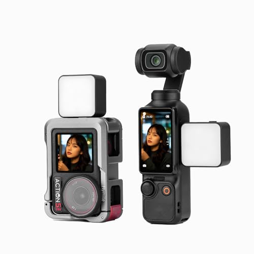 Flymile Pocket 3 Magnetisches Fülllicht Zubehör, 6500K Einstellbare Videoleuchte mit Schnellverschluss Kaltschuhbasis, Kompatibel mit DJI Osmo Action 5 Pro/4/3 Kamerakäfigbefestigung, Schwarz von Flymile