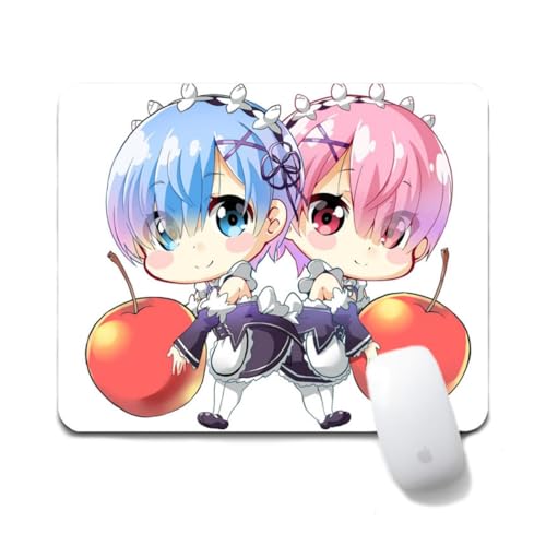 Flyshun Rem Ram Anime Mausmatte 20x24cm - Quadratisches Mousepad (7.8x9.4 Zoll) mit Rutschfester Basis für Gamer & Büro (Rem Ram 1) von Flyshun