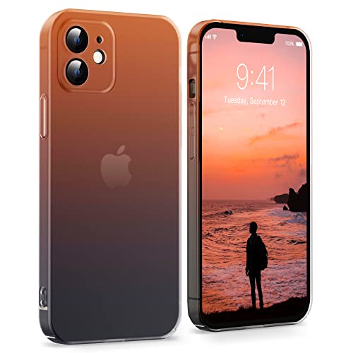 Flyzoo Clear Matt Case für iPhone 12 Hülle, [0 Fingerabdruck] [Farbverlauf Design] Original Ultra DÜNN Stoßfeste Schutzhülle, [Eingebauter Linsenfolie] Kameraschutz Handyhülle Hard Cover, OrangeGrau von Flyzoo
