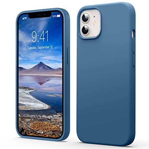 Flyzoo Flüssige Silicone Case für iPhone 12 Mini Hülle (5,4"), Kratzfest & Anti-fingerabdruck Silikon Handyhülle mit Rundumschutz: 4-Schicht Schutzhülle, Erhöhter Rand für Bildschirm & Kamera, Blau von Flyzoo