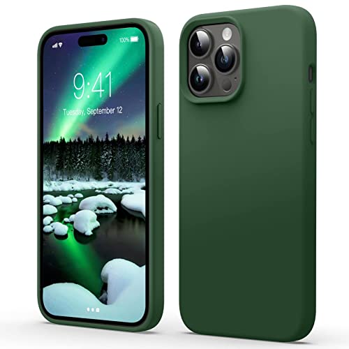 Flyzoo Flüssige Silicone Case für iPhone 14 Pro Max Hülle, Ganzkörper Silikon Handyhülle Rundumschutz Cover: 4-Schicht Schutzhülle Futter Mikrofaser, Erhöhter Rand für Bildschirm & Kamera, Klee Grün von Flyzoo