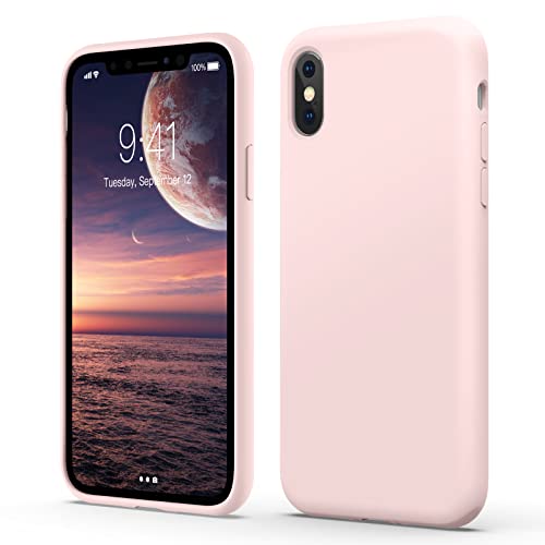 Flyzoo Flüssige Silicone Case für iPhone XS Max Hülle (6,5"), Kratzfest & Anti-fingerabdruck Silikon Handyhülle mit Rundumschutz: 4-Schicht Schutzhülle, Erhöhter Rand für Bildschirm & Kamera, Rosa von Flyzoo