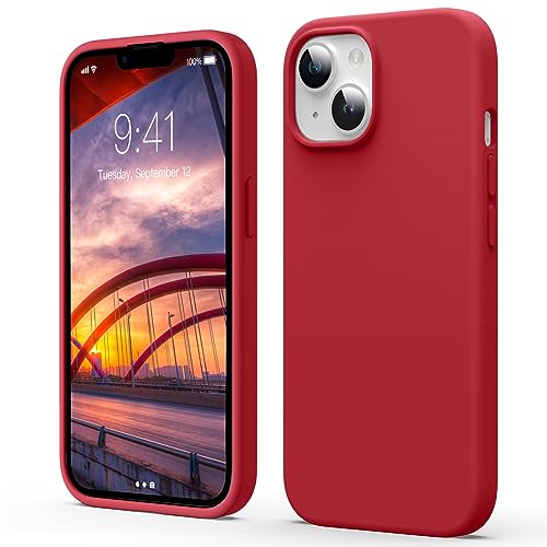 Flyzoo Flüssige Silikon Case für iPhone 15 Hülle (6,1''), Kratzfest & Anti-fingerabdruck Handyhülle mit Rundumschutz: 4-Schicht Schutzhülle, Erhöhter Rand für Bildschirm & Kamera, Rot von Flyzoo