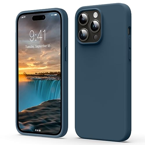 Flyzoo Flüssige Silikon Case für iPhone 15 Pro Hülle (6,1''), Kratzfest & Anti-fingerabdruck Handyhülle mit Rundumschutz: 4-Schicht Schutzhülle, Erhöhter Rand für Bildschirm & Kamera, Dunkelblau von Flyzoo