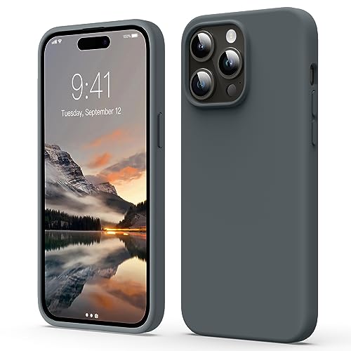 Flyzoo Flüssige Silikon Case für iPhone 15 Pro Hülle (6,1''), Kratzfest & Anti-fingerabdruck Handyhülle mit Rundumschutz: 4-Schicht Schutzhülle, Erhöhter Rand für Bildschirm & Kamera, Grau von Flyzoo