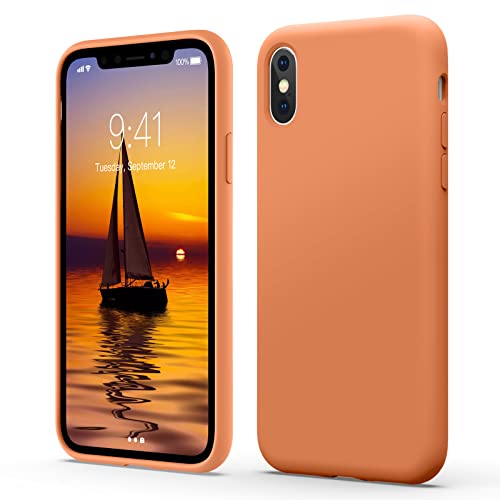 Flyzoo Flüssige Silikon Case für iPhone X(10) | XS Hülle (5,8"), Kratzfest & Anti-fingerabdruck Handyhülle mit Rundumschutz: 4-Schicht Schutzhülle, Erhöhter Rand für Bildschirm & Kamera, Orange von Flyzoo