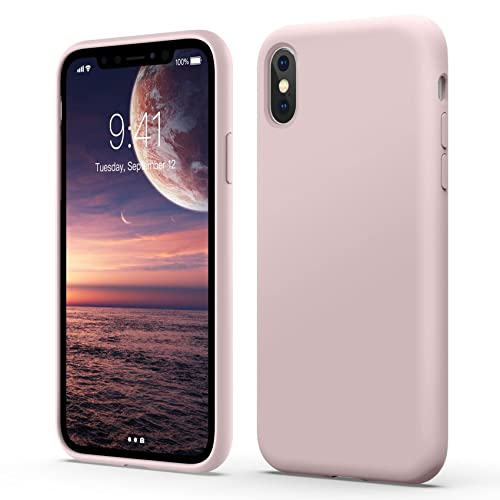 Flyzoo Flüssige Silikon Case für iPhone X(10) | XS Hülle (5,8"), Kratzfest & Anti-fingerabdruck Handyhülle mit Rundumschutz: 4-Schicht Schutzhülle, Erhöhter Rand für Bildschirm & Kamera, Rosa von Flyzoo