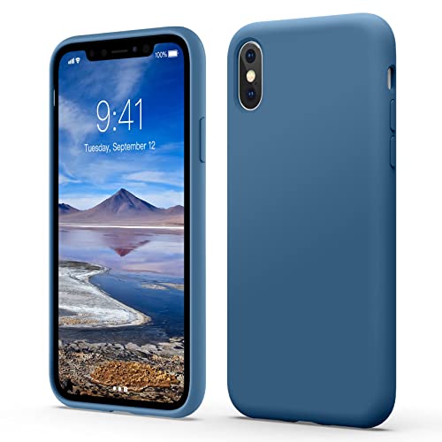 Flyzoo Flüssige Silikon Case für iPhone X(10) | XS Hülle (5,8"), Kratzfest & Anti-fingerabdruck Handyhülle mit Rundumschutz: 4-Schicht Schutzhülle, Erhöhter Rand für Bildschirm & Kamera, Blau von Flyzoo