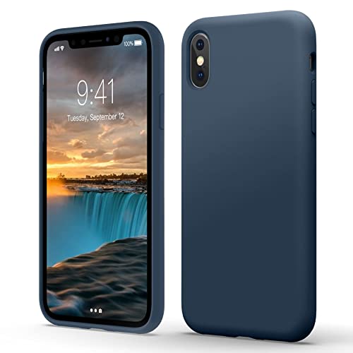 Flyzoo Flüssige Silikon Case für iPhone X(10) | XS Hülle (5,8"), Kratzfest & Anti-fingerabdruck Handyhülle mit Rundumschutz: 4-Schicht Schutzhülle, Erhöhter Rand für Bildschirm & Kamera, Dunkelblau von Flyzoo