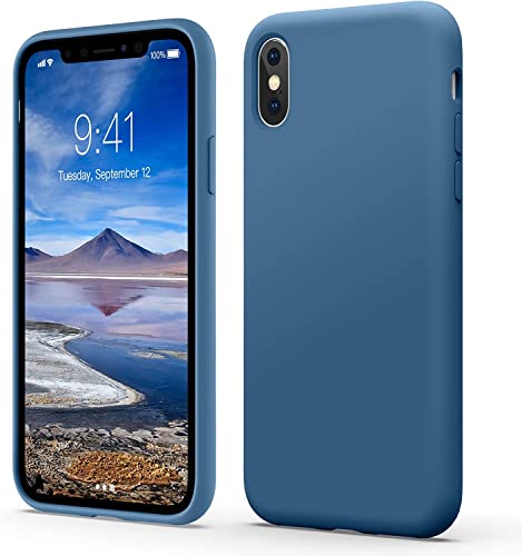 Flyzoo Flüssige Silikon Hülle für iPhone XS Max (6,5"), Kratzfest & Anti-fingerabdruck Silicone Handyhülle mit Rundumschutz: 4-Schicht Schutzhülle, Erhöhter Rand für Bildschirm & Kamera, Blau von Flyzoo