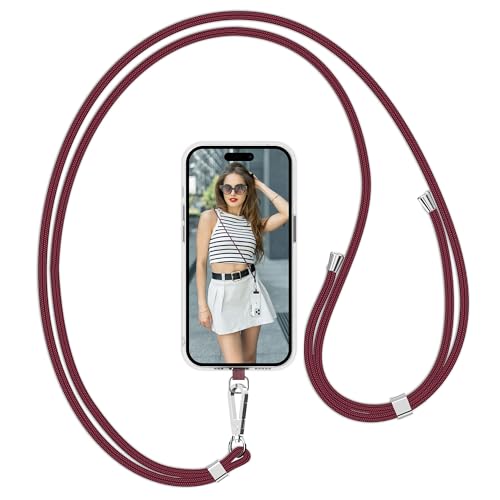 Flyzoo Handykette Universal, Handy Kordel aus Nylon, Einstellbar Crossbody Handyschnur & Handy Band zum Umhängen, Kompatibel mit Jedem Smartphones für Meisten Handyhüllen - Ohne Hülle (Dunkel Rot) von Flyzoo