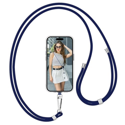 Flyzoo Handykette Universal, Handy Kordel aus Nylon, Einstellbar Crossbody Handyschnur & Handy Band zum Umhängen, Kompatibel mit Jedem Smartphones für Meisten Handyhüllen - Ohne Hülle (DunkelBlau) von Flyzoo