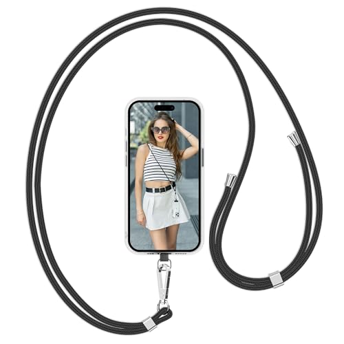 Flyzoo Handykette Universal, Handy Kordel aus Robust Nylon, Einstellbar Crossbody Handyschnur & Handy Band zum Umhängen, Kompatibel mit Jedem Smartphones für Meisten Handyhüllen -Ohne Hülle (Schwarz) von Flyzoo