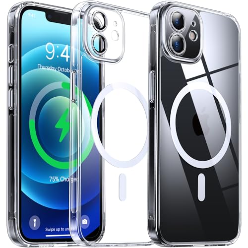 Flyzoo Magnetisch Hybrid Clear Hülle für iPhone 12 - [Kompatibel mit MagSafe] [Eingebaute Kameraschutz Folie] Hart Durchsichtig Handyhülle Stoßfeste Transparente mit Silikon Schutzhülle, 6,1", Clear von Flyzoo