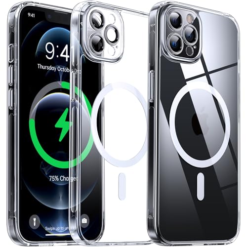 Flyzoo Magnetisch Hybrid Clear Hülle für iPhone 12 Pro Max - [Kompatibel mit MagSafe] [Eingebaute Kameraschutz Folie] Hart Durchsichtig Handyhülle Stoßfeste Transparente mit Silikon Schutzhülle, Clear von Flyzoo