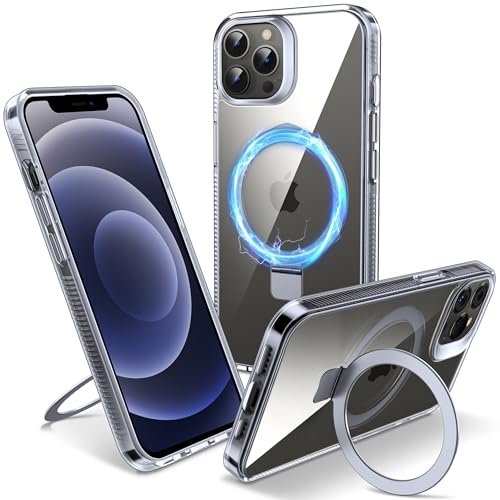 Flyzoo Magnetisch Ständer Hülle für iPhone 12 Pro Max - [Unsichtbarer Ständer] [Kompatibel mit MagSafe] [Vergilbungsfrei & rutschfest] Stoßfest Durchsichtig Handyhülle, 6.7'', Clear von Flyzoo