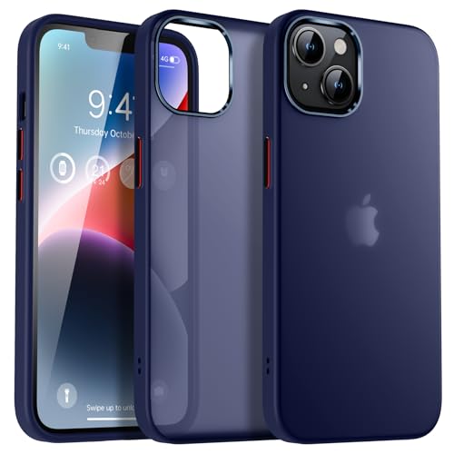 Flyzoo Matte Hülle für iPhone 13/ iPhone 14 (6,1''), Transluzente Kratzfest Anti-Fingerabdruck Ultra Dünn Handyhülle, Militärstandard Stoßfest FallSchutz Schutzhülle mit Silikon Rahmen, Blau von Flyzoo