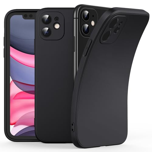 Flyzoo Silikon Hülle für iPhone 11 | Ultra Dünn Weich Silicone Handyhülle | Kameraschutz & Bildschirmschutz & Staubdicht | 360° Voll Schutzhülle mit Mikrofaserfutter Stoßfeste Case | 6,1'', Schwarz von Flyzoo