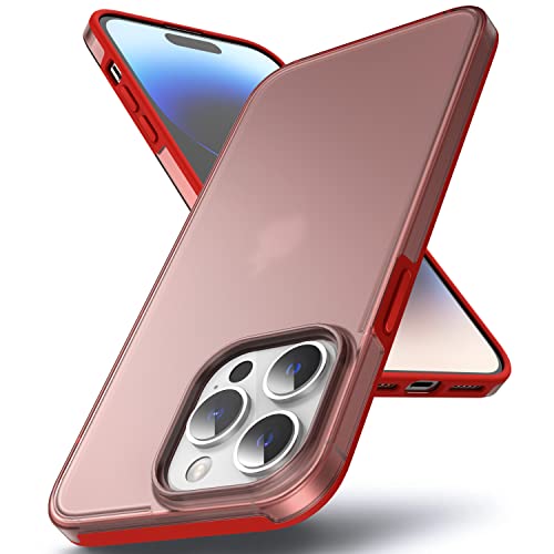 Flyzoo Translucent Matte Hülle für iPhone 14 Pro Max 6,7'', [Anti-Fingerabdruck] [Nie-Gelb] [MIL-Grade Protection] Stoßfeste Harte Schutzhülle Handyhülle mit Silikon Slim Dünn Case Cover, Rot von Flyzoo