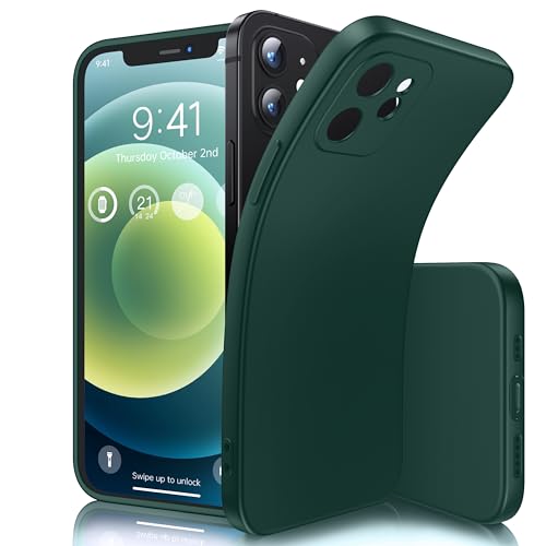 Flyzoo Weich Silikon Hülle für iPhone 12 (6,1''), Ultra Dünn Flexible TPU Silicone Handyhülle, Slim Fit Stoßfest Gummi Bumper, Schutzhülle mit Mikrofaserfutter Case Cover, Dunkelgrün von Flyzoo