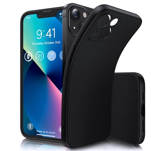 Flyzoo Weich Silikon Hülle für iPhone 13 (6,1''), Ultra Dünn Flexible TPU Silicone Handyhülle, Slim Fit Kratzfeste Stoßfest Gummi Bumper, Schutzhülle mit Mikrofaserfutter Case Cover, Schwarz von Flyzoo