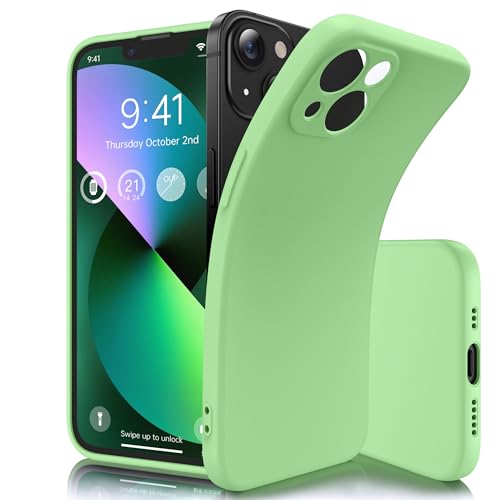 Flyzoo Weich Silikon Hülle für iPhone 13 (6,1''), Ultra Dünn Flexible TPU Silicone Handyhülle, Slim Fit Kratzfeste & Stoßfest Gummi Bumper, Schutzhülle mit Mikrofaserfutter Case Cover, Grün von Flyzoo