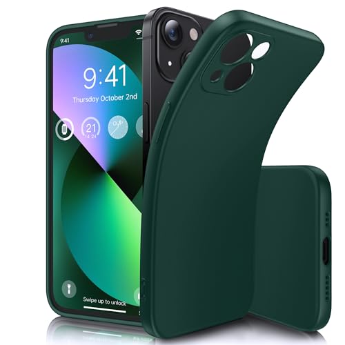 Flyzoo Weich Silikon Hülle für iPhone 13 (6,1''), Ultra Dünn Flexible TPU Silicone Handyhülle, Slim Fit Stoßfest Gummi Bumper, Schutzhülle mit Mikrofaserfutter Case Cover, Dunkelgrün von Flyzoo