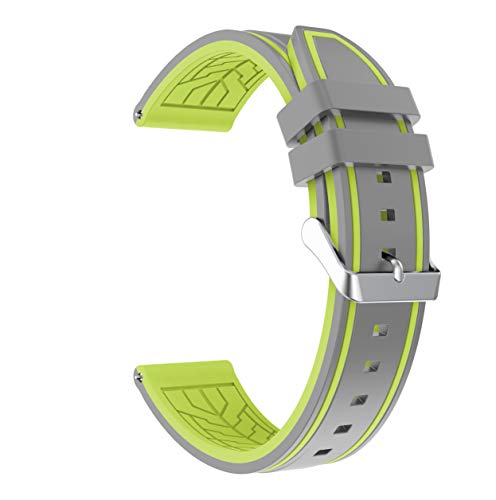 Fmway 22mm Silikon Uhrenband Ersatzarmband mit Edelstahl Metall Schließe für Samsung Galaxy Watch 46mm / Gear S3 Frontier/Gear S3 Classic/Moto 360 2. Generation 46mm / Amazfit (Grau + Zitrone) von Fmway