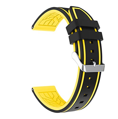 Fmway 22mm Silikon Uhrenband Ersatzarmband mit Edelstahl Metall Schließe für Samsung Galaxy Watch 46mm / Gear S3 Frontier/Gear S3 Classic/Moto 360 2. Generation 46mm / Amazfit (Schwarz + Gelb) von Fmway