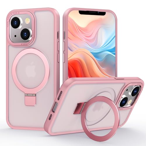 Fnwsja Magnetische Handyhülle für iPhone 14 Plus 6,7 Zoll mit starkem Magnetring-Ständer [Kompatibel mit Magsafe] Stoßfeste, durchscheinende matte Schutzhülle für Frauen Mädchen (Rosa) von Fnwsja