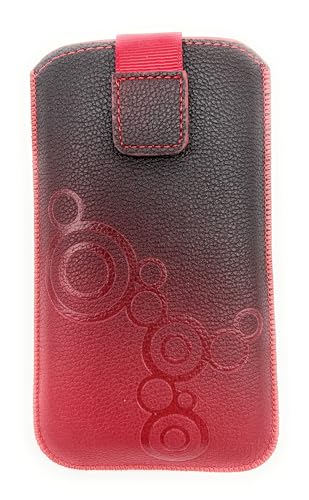 Handy Tasche schwarz-rot für Panasonic KX-TU155 - Schutz Hülle Gürtel Etui Case Gürteltasche Sleeve von Fo.