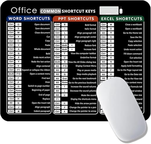 Excel Shortcut Mauspad 26x21cm Schreibtischmatte, Tischunterlage mit Genähten Kanten und Anti Rutsch, Gaming Mousepad mit Excel/PPT/Word Verknüpfungen für Home und Office Dekor Excel Shortcut Mauspad 26x21cm Schreibtischmatte, Tischunterlage mit Genähten Kanten und Anti Rutsch, Gaming Mousepad mit Excel/PPT/Word Verknüpfungen für Home und Office Dekor von FoBianJie