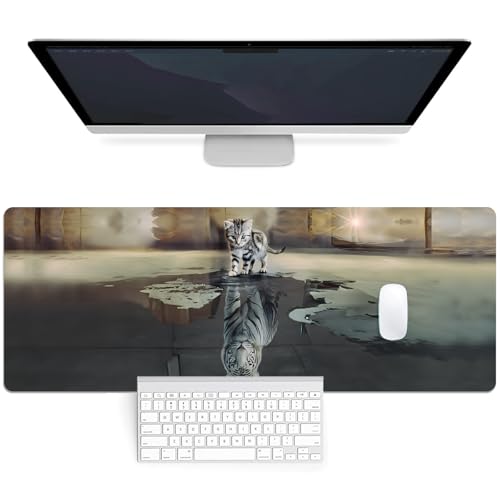 Mauspad Schreibtischunterlage 80x30cm Gaming Mousepad mit Genähten Kanten und Anti Rutsch, Tischunterlage verbessert Präzision und Geschwindigkeit, für Home & Office Dekor(Katzen&Tiger) Mauspad Schreibtischunterlage 80x30cm Gaming Mousepad mit Genähten Kanten und Anti Rutsch, Tischunterlage verbessert Präzision und Geschwindigkeit, für Home & Office Dekor(Katzen&Tiger) von FoBianJie