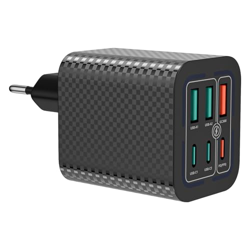 USB C Ladegerät 50W 6-Ports Stecker USB Schnellladegerät mit Schnellladeblock Dual Port PD(PPS)+QC Wandstecker Multiport Typ C für iPhone 14/13/12/11/Pro Max/Samsung/iPad (Black) von FoBianJie
