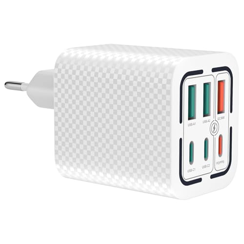 USB C Ladegerät 50W 6-Ports Stecker USB Schnellladegerät mit Schnellladeblock Dual Port PD(PPS)+QC Wandstecker Multiport Typ C für iPhone 14/13/12/11/Pro Max/Samsung/iPad (White) von FoBianJie