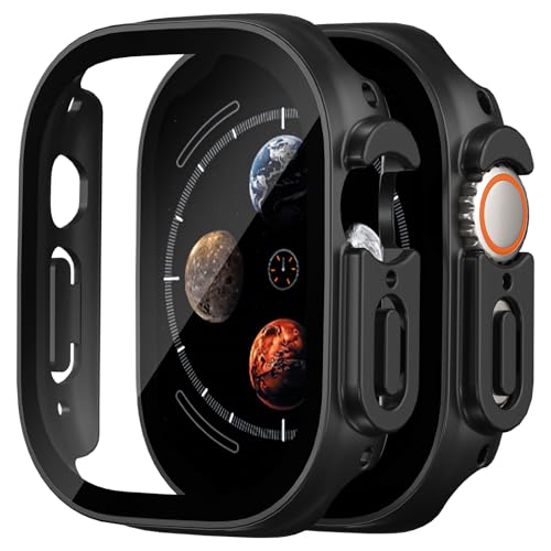 Foamia Schutzhülle für Apple Watch, Displayschutzfolie, harte PC-Hülle mit gehärtetem Glas, Stoßschutz, schlanke Apple Watch-Abdeckung für iWatch Serie Ultra 3, 2, 1, Schwarz/Schwarz, 49 mm, 2 Stück Foamia Schutzhülle für Apple Watch, Displayschutzfolie, harte PC-Hülle mit gehärtetem Glas, Stoßschutz, schlanke Apple Watch-Abdeckung für iWatch Serie Ultra 3, 2, 1, Schwarz/Schwarz, 49 mm, 2 Stück von Foamia