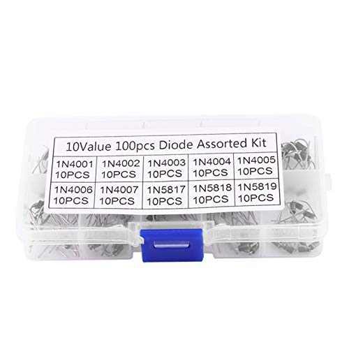 Diode, 100pcs 10Values Gleichrichterdiodensortiment Elektronisches Kit mit niedriger Verlustleistung, hohe Effizienz (1N4001~1N4007 1N5817~1N5819) von Focket